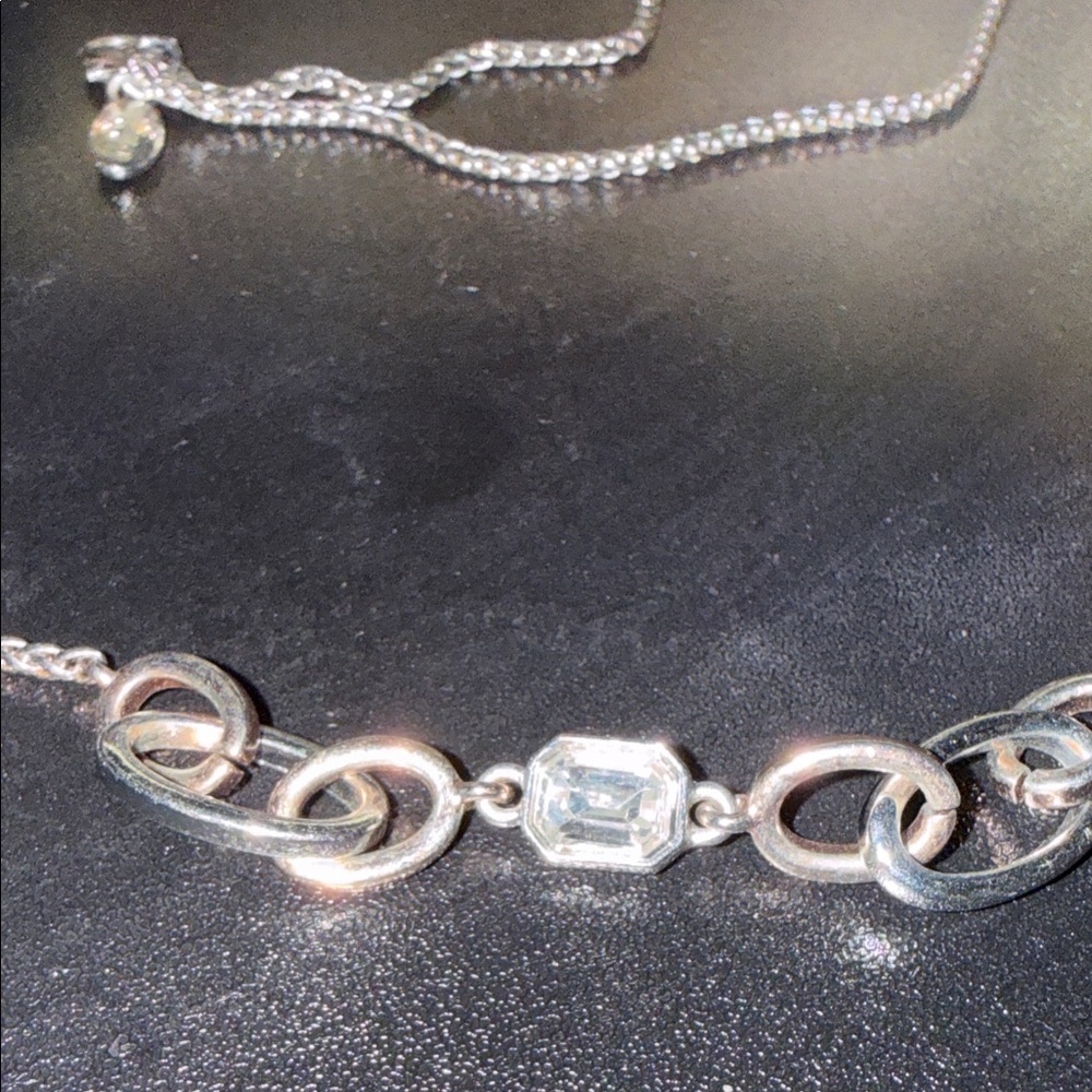 Ann Taylor Silver Linked Necklace with Clear Crystal Accents - Picture 3 of 5